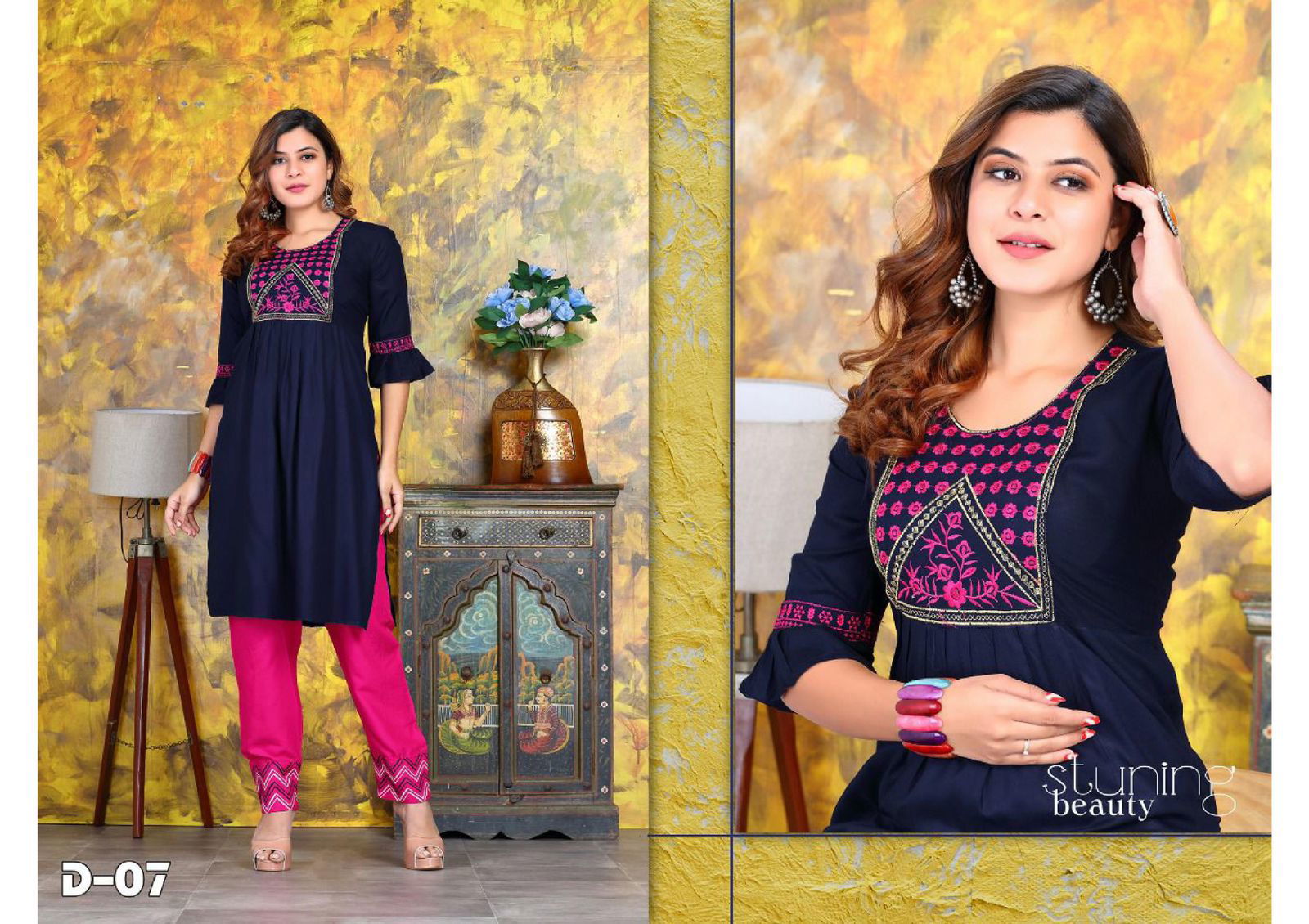Beauty Queen Golden Dairies Ethnic Wear Rayon Kurti With Pant Collection